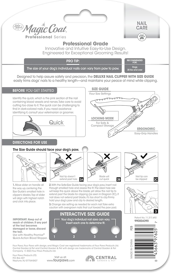 Four Paws Magic Coat Professional Series Deluxe Dog Nail Clipper with Size Guide, Claw Trimmer for Dogs, 1 Count