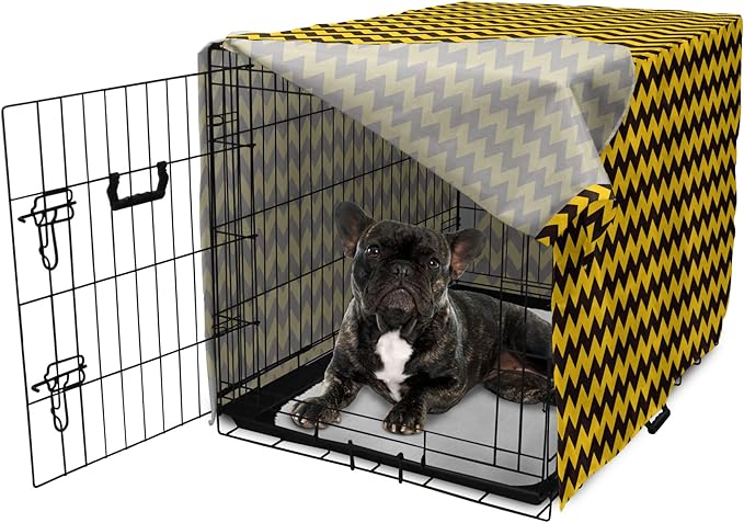 Lunarable Chevron Dog Crate Cover, Geometric Stripes Symmetric Large Parallel Line Glide Reflection Image, Easy to Use Pet Kennel Cover for Cats & Medium Dogs, 24 Inch, Dark Brown Earth Yellow