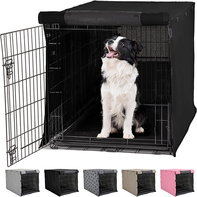 Gorilla Grip Dog Crate Covers Compatible with Amazon Basics Dog Crates, All Sides Open, Privacy Cover Fits 36" Wire Kennel, Breathable Mesh Windows, Light Reducing Puppy Training Cage Topper, Black