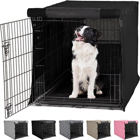 Gorilla Grip Dog Crate Covers Compatible with Amazon Basics Dog Crates, All Sides Open, Privacy Cover Fits 36" Wire Kennel, Breathable Mesh Windows, Light Reducing Puppy Training Cage Topper, Black