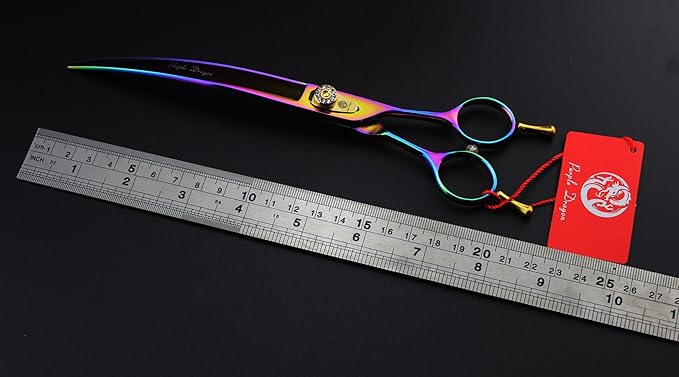 Purple Dragon 7.0"/8.0" 3 in 1 Top-Level Professional Pet Grooming Thinning or Chunker Scissors - Downward Curved Shears and Dog Hair Cutting Scissor - Pet Groomer