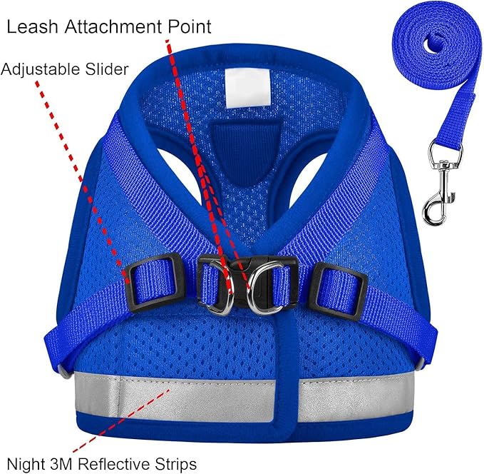 Cat Harnesses for Small Dogs - Cat Harnesses and Leashes for Walking, Adjustable Reflective Step in Dog Harness for Small Dog and Cat(Blue, S (11.8” – 13.3”)