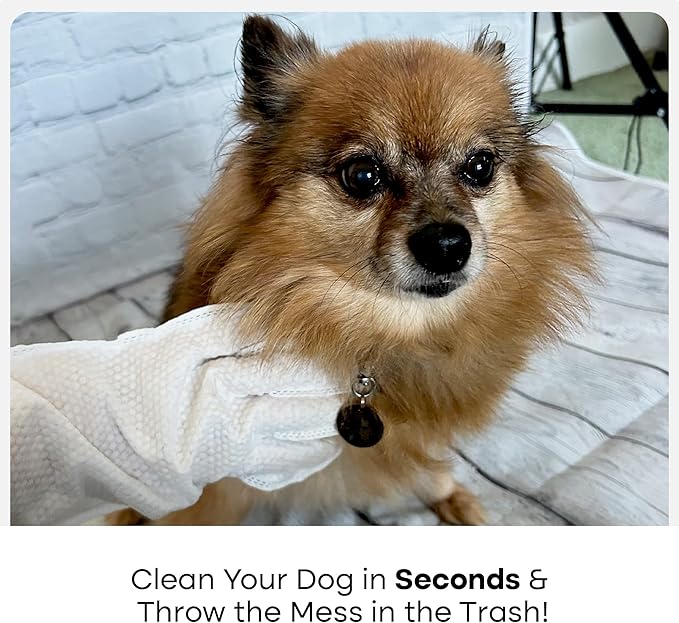 Uproot Clean Dog Cleaning Gloves: 1 Month Supply - Extra-Thick Pet Glove Wipes for Dogs & Cats - Easy Wipe Paws, Eyes, Ears, Butt, & Body - Lick-Safe - Cleaning, Deodorizing & Grooming (6 Pack)