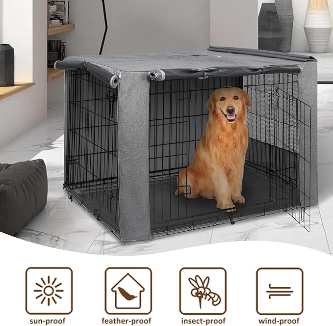 HiCaptain Folding Metal Dog Crate Cover for 48 Inch Wire Pet Cage(Two-Tone Gray)
