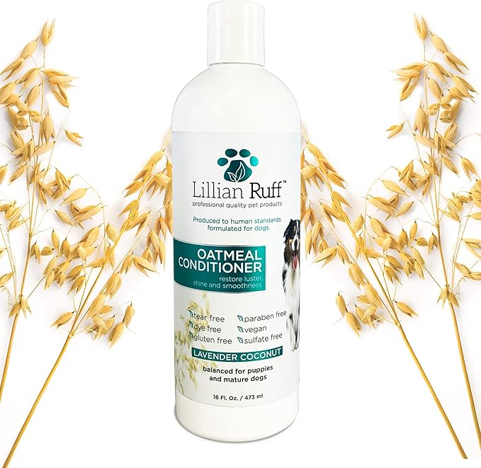 Lillian Ruff Calming Oatmeal Pet Conditioner for Dry Skin & Itch Relief with Aloe & Hydrating Essential Oils - Replenish Moisture & Deodorize - Soothing Conditioning for Normal/Sensitive Skin (16oz)