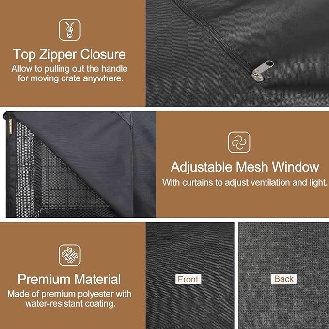 HiCaptain Black Dog Crate Cover for 30 Inches Wire Crates, Heavy-Duty Polyester Indoor Dog Kennel Cover Universal Fit for 1 2 Doors Standard Metal Cage (Black)