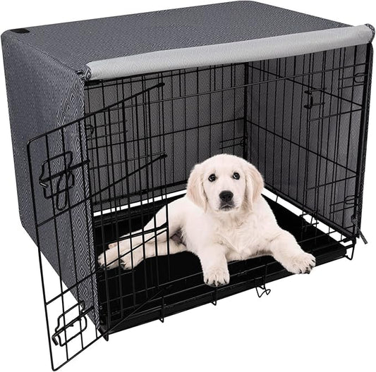 PetPrime Breathable Polyester Indoor Dog Crate Kennel Cover Durable Double Door Fit for 24-48 inches Wire Dog Crate Dog-Cover Only 48inch(48"x30"x33")