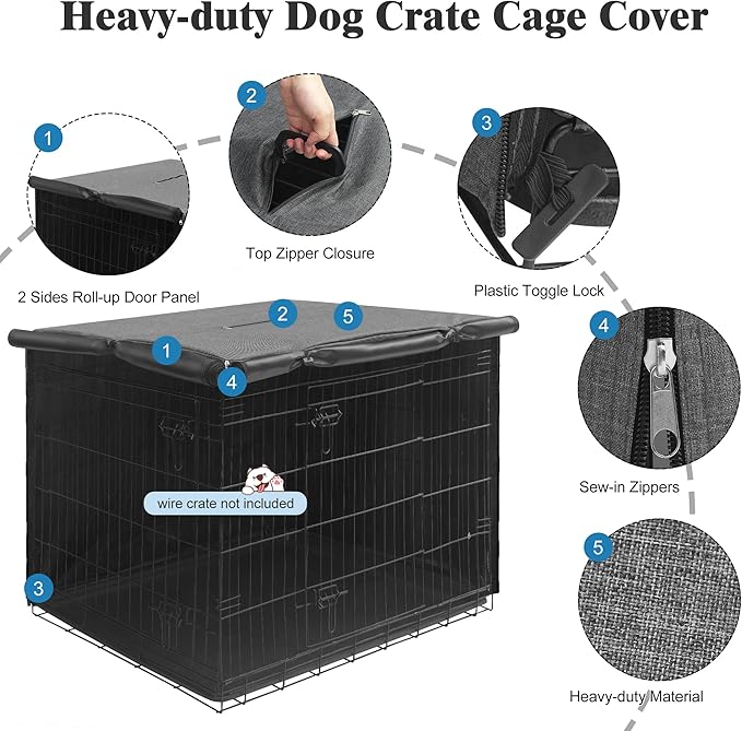 Deblue Indoor Grey Dog Crate Cover, Privacy Polyester Pet Kennel Covers Universal Fits for 1 2 Doors Wire Cage (Grey)