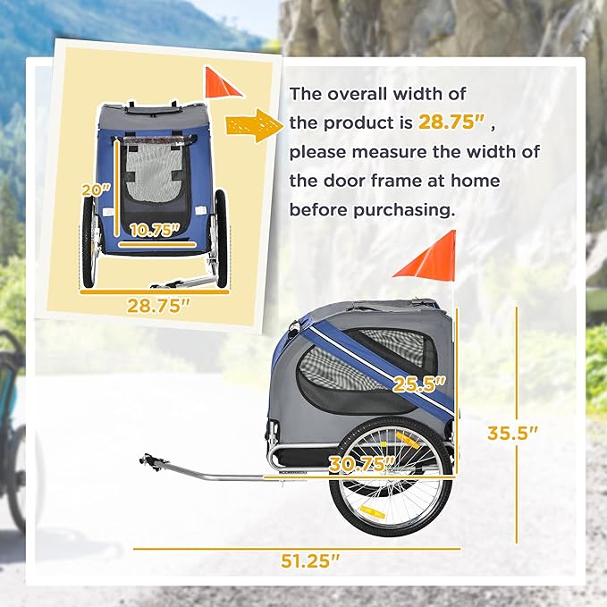 Aosom Dog Bike Trailer Pet Cart Bicycle Wagon Cargo Carrier Attachment for Travel with 3 Entrances Large Wheels for Off-Road & Mesh Screen