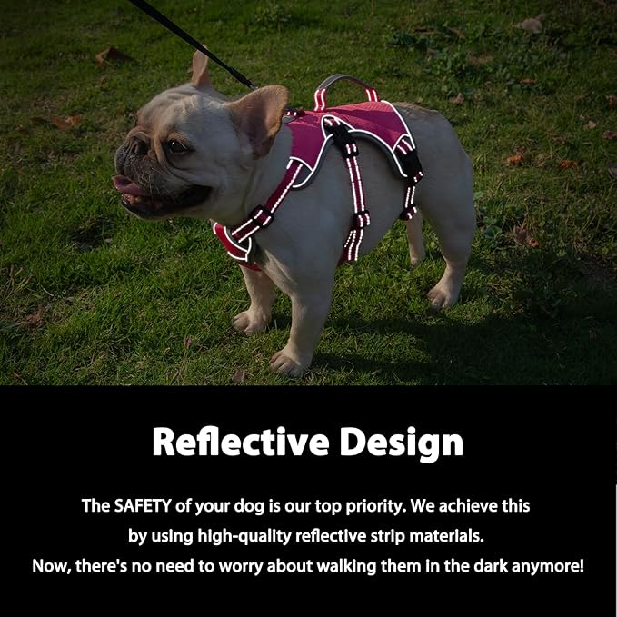 Escape Proof Dog Harness, Escape Artist Harness, Reflective Dog Harness with Handle, Durable,Adjustable Vest for Small Medium Large Dogs Walking, Training, and Running Gear(Rose Red, M)