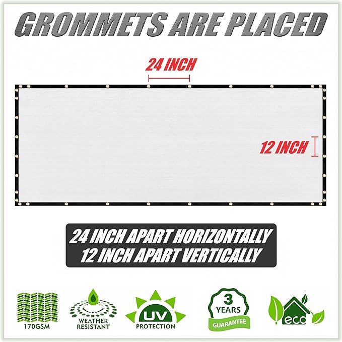 ColourTree 2' x 11' White Custom Size Shade Cloth with Grommets - 90% Sunblock, Durable Mesh Fabric Tarp for Dog Kennel Cover, Fence Privacy Screen, Greenhouse, Chicken Coop & Pet Playpen
