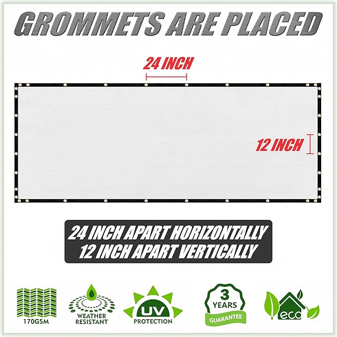 ColourTree 6' x 25' White Custom Size Shade Cloth with Grommets - 90% Sunblock, Durable Mesh Fabric Tarp for Dog Kennel Cover, Fence Privacy Screen, Greenhouse, Chicken Coop & Pet Playpen