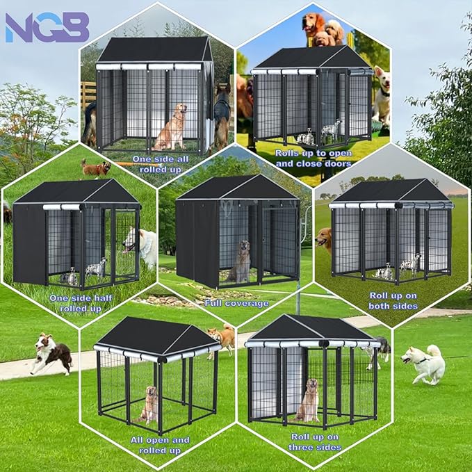 NGB Outdoor Dog Kennel Cover,4'Dx4'Wx4.5'H 600d Heavy Duty Waterproof Dog Cages Cover for Multiple Brands of Dog Kennels,Full Coverage Windproof Anti-UV,Cover Only,Black.（No Kennel）