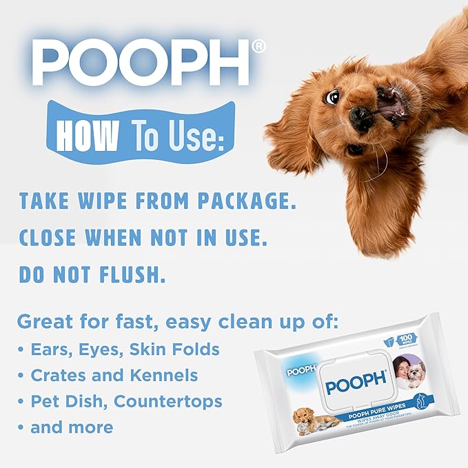 POOPH® Pure Wipes™ – Odor-Elimination | Dog Paw Cleaner Butt Face Ear & Fur | No Fragrance, No Harsh Chemicals | Gentle & Effective On-The-Go Clean for Pets, Cars | Puppy Essentials & - 100 Count Pack
