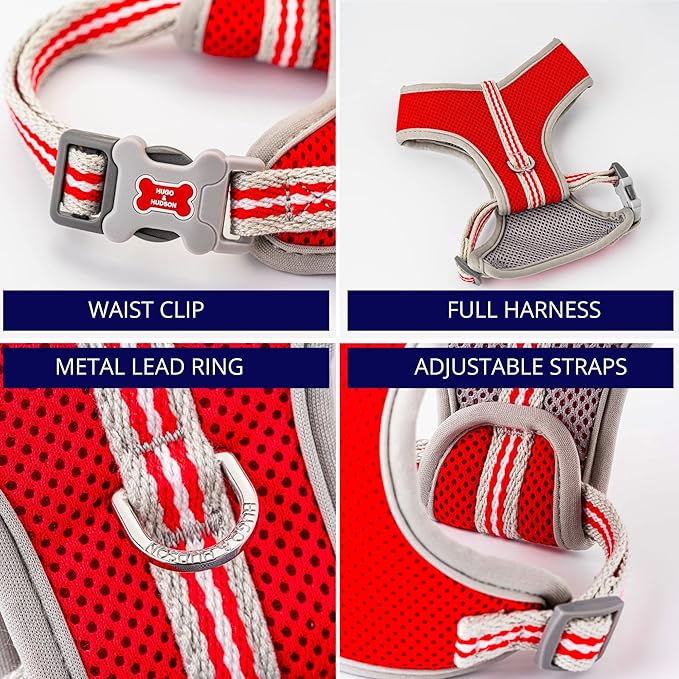 HUGO & HUDSON Dog Harness No-Pull Pet Harness Adjustable Quick Dry Mesh Padded Vest, Red, S