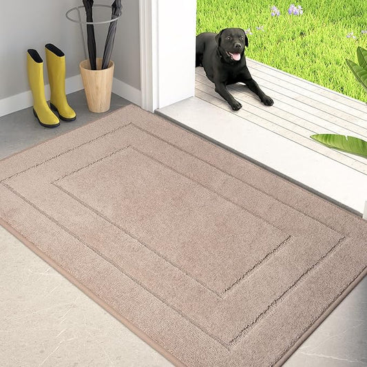 PURRUGS Dirt Trapper Door Mat 34" x 59.5", Non-Slip/Skid Machine Washable Entryway Area Rug, Dog Door Mat, Super Absorbent Welcome Mat for Muddy Wet Shoes and Paws, Beige