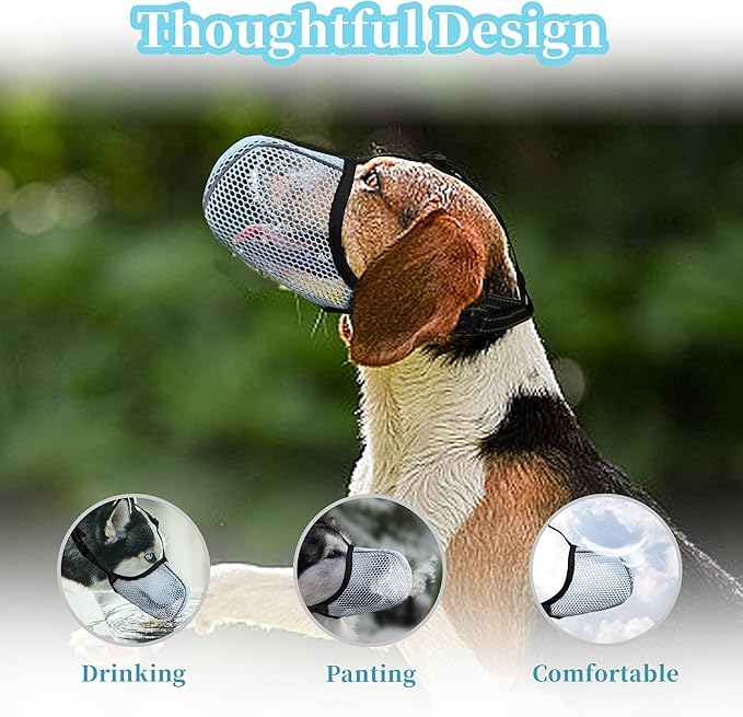 Dog Muzzle, Breathable Soft Muzzle for Small to Medium Dogs to Anti & Prevent Barking Biting Chewing, Reflective & Adjustable Basket Muzzle with Air Mesh for Schnauzer Blue M