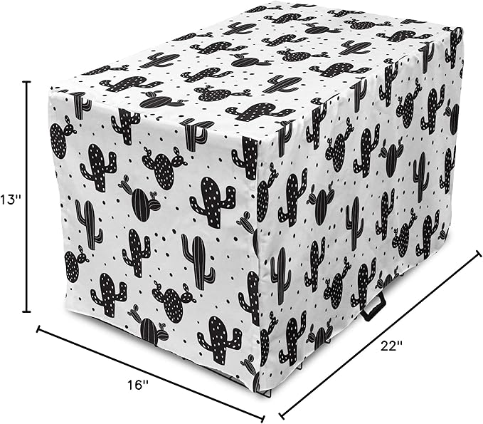 Ambesonne Cactus Dog Crate Cover, Monochrome Saguaro Succulent Botanical Continuous Pattern Plain Background, Easy to Use Pet Kennel Cover for Small Dogs Puppies Kittens, 22 Inch, Charcoal Grey