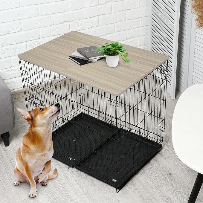 Deblue Wooden Dog Crate Topper, Foldable Pet Crate Table Top for Most Brand 36" Wire Dog Crate, Morden Grey Dog Kennel Topper for Small and Large Dog-(36 in Only Topper)