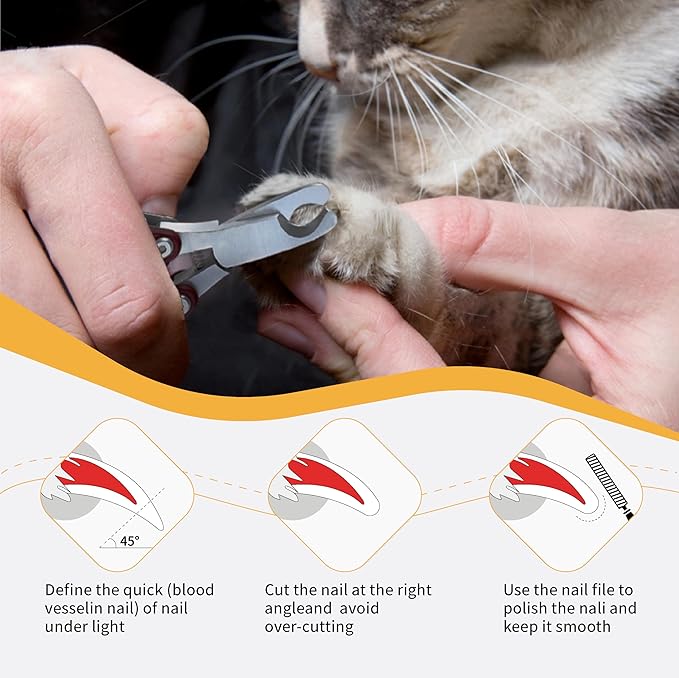 Pet Nail Clippers for Small to Medium Dogs, Cats & Small Animals, Foldable Steel Sharp Grooming Trimmer with Nail File, 3-in-1 Professional Grooming Tool for Pets