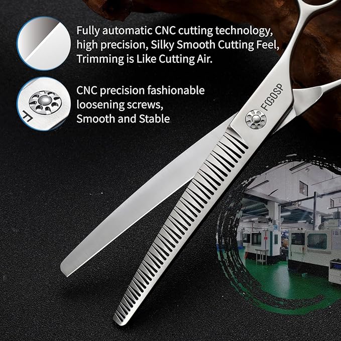 Professional 3D Curved Chunkers Dog Grooming Scissors 7.5'' Curved Thinning Shears for Dogs Pet 48 Teeth Japan VG10 Sharp and Durable