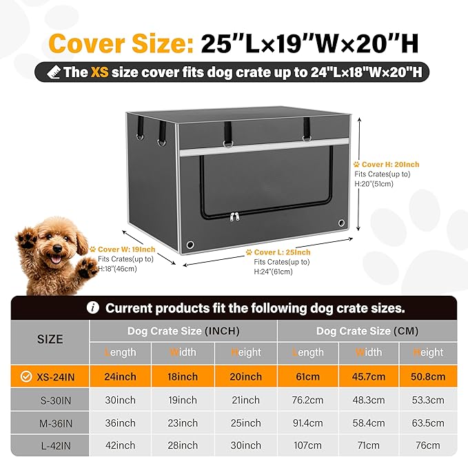 24Inch Dog Crate Cover. Super Thick Light-Blocking Fabric. 24’’L×18’’W×20’’H Heavy-Duty Dog Crate Cover. Suitable for Most Wire Dog Crates, for Indoor and Outdoor Use, Gray(Cover Only)
