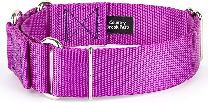 Country Brook Petz - Vibrant 18 Color Selection - 1 1/2 Inch Martingale Heavyduty Nylon Dog Collar (Extra Large, Bright Purple)