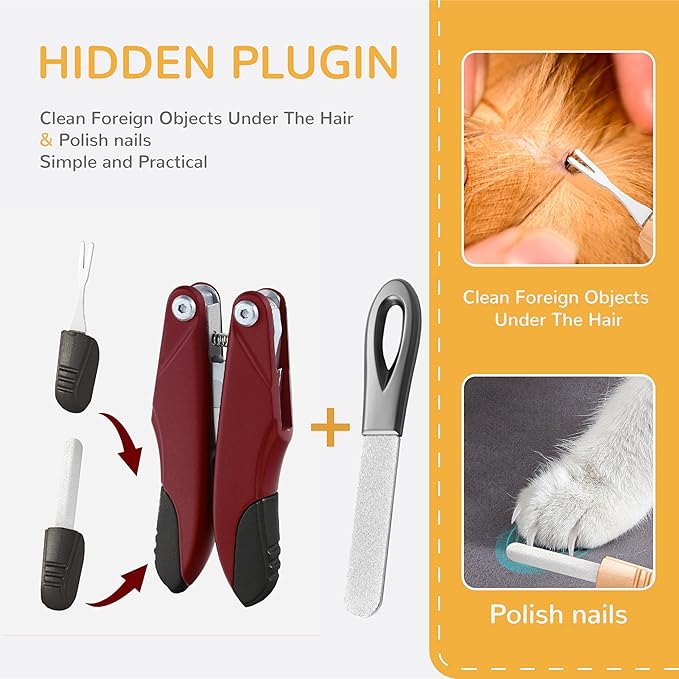 Pet Nail Clippers for Small to Medium Dogs, Cats & Small Animals, Foldable Steel Sharp Grooming Trimmer with Nail File, 3-in-1 Professional Grooming Tool for Pets