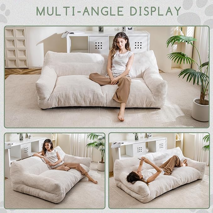 HIGOGOGO Giant Human Dog Sofa Bed, Big Comfy Floor Sofa Couch for Pet Families with Foam Chunk Supportive Mat, Corduroy Orthopedic Dog Bed for Human, Beige