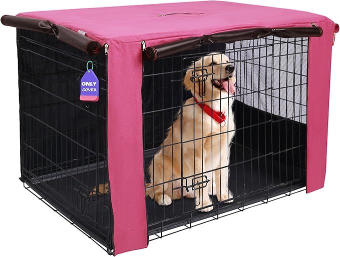 HiCaptain Dog Crate Cover for 24 Inches Wire Crate, Heavy-Duty Breathable Pet Kennel Covers Fit for 1 2 Doors Standard Wire Crate (Pink 24 inches)