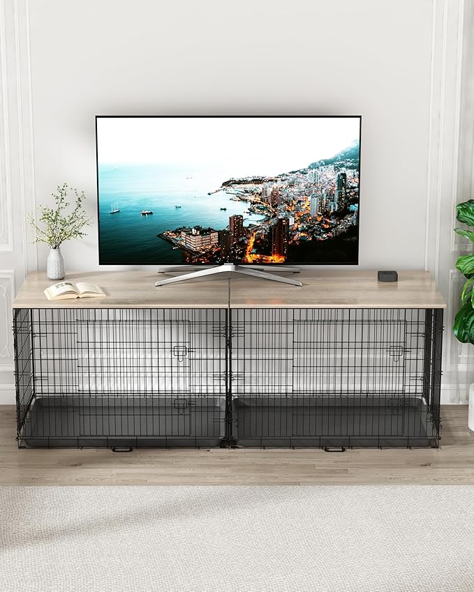 Piskyet Dog Crate Topper Wood Countertop for 48 42 36 30 24 inch Dog Cage, Dog Crate Cover,Dog Kennel Topper, 36" Grey(Crate Not Include)