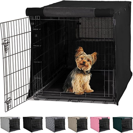 GORILLA GRIP Dog Crate Covers Compatible with Amazon Basics Dog Crates, All Sides Open, Privacy Cover Fits 24" Wire Kennel, Breathable Mesh Windows, Light Reducing Puppy Training Cage Topper, Black