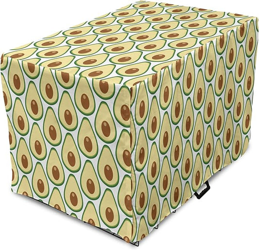 Lunarable Fruit Dog Crate Cover, Halved Avocado Slice Motifs Vegetable Food Natural Art, Easy to Use Pet Kennel Cover for Medium Large Dogs, 42 Inch, Pale Yellow Redwood
