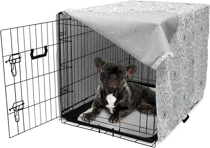 Ambesonne Sacred Geometry Dog Crate Cover, Circular Formations with Dots Flower Like Elements Design Print, Easy to Use Pet Kennel Cover for Cats & Medium Dogs, 30 Inch, Dark Petrol Blue White