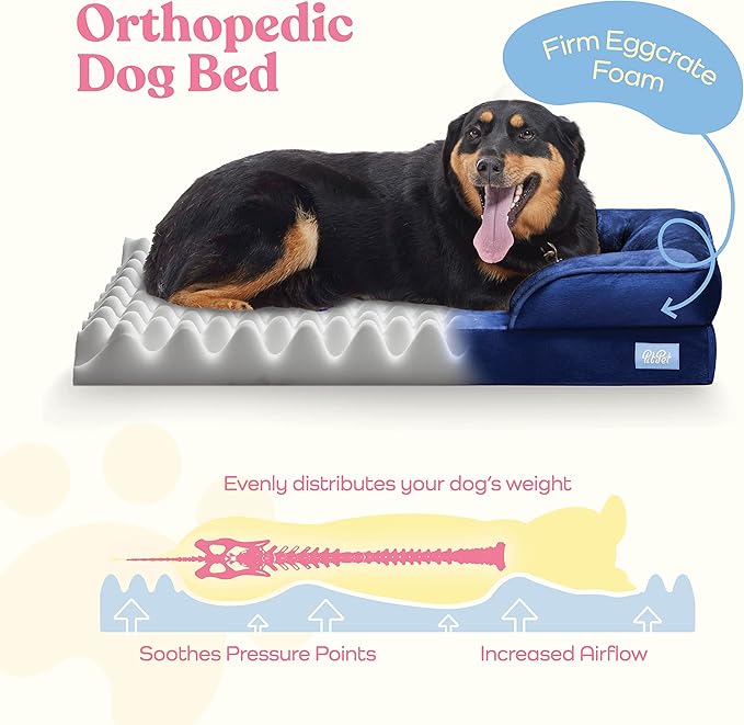 Orthopedic Sofa Dog Bed - Ultra Comfortable Dog Bed for Giant Dogs - Breathable & Waterproof Pet Bed- Egg Foam Sofa Bed with Extra Head & Neck Support - Removable Washable Cover with Nonslip Bottom