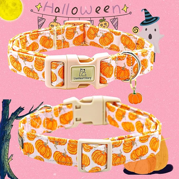 Lionheart glory Halloween Dog Collars Pumpkin Pink Dog Collar Heavy Duty Adjustable Fall Dog Collar for Small Collar Dog Female or Male Dog Collar