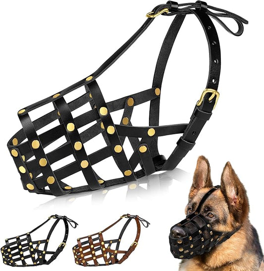 OOPSDOGGY German Shepherd Dog Muzzle for Large Dogs - Leather Breathable Secure Basket Muzzle for Large Breeds Prevents Biting No Chewing Adjustable (Black, Size 7 - German Shepherd)