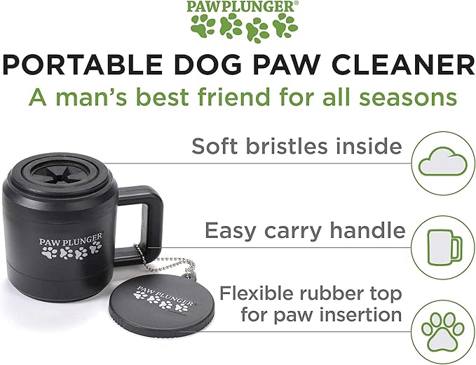 Paw Plunger – Dog Paw Cleaner - Dog and Puppy Essentials - Portable Dirty Paw Washer - Ideal for Medium Dogs - Black