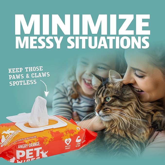 ANGRY ORANGE Pet Wipes for Dogs and Cats - Unscented and Gentle Grooming Wipes for Paws, Fur and Butt - 80 Count - 1 Pack