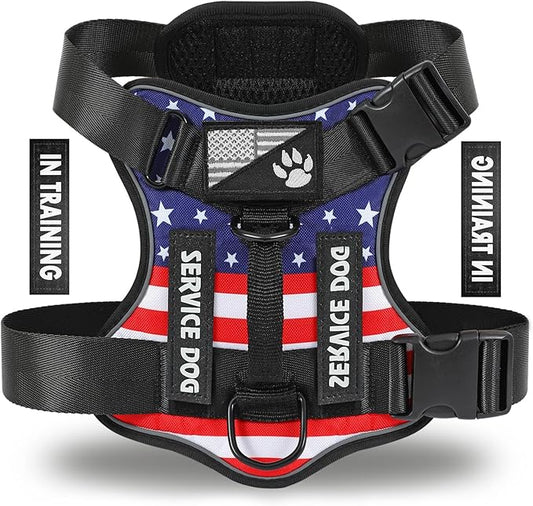 Demigreat Service Dog Harness, Reflective Dog Vest Harness with 5 PCS Patches, Adjustable Soft Oxford Pet Harness, Inner Layer Mesh, Easy to Control for Small Medium Large Dogs