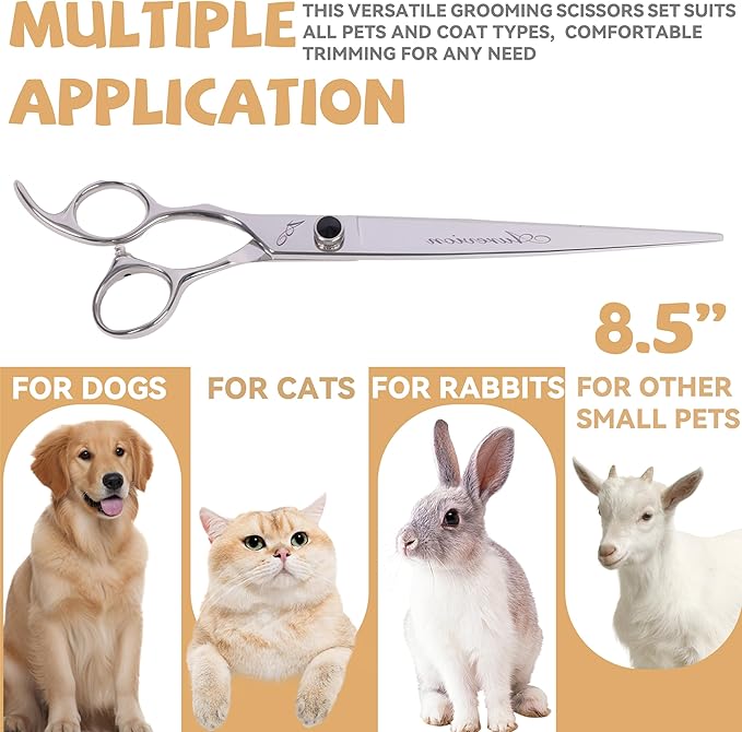 Professional 8.5 In Straight Pet Grooming Scissors,Stainless Steel, Ultra Sharp Blades for Precise Trimming of Dogs and Cats, Lightweight Ergonomic Design Clippers for Easy Hair Cutting Like a Barber