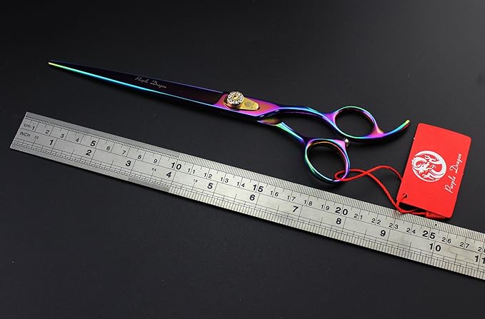 Purple Dragon 7.0"/8.0" 3 in 1 Top-Level Professional Pet Grooming Thinning or Chunker Scissors - Downward Curved Shears and Dog Hair Cutting Scissor - Pet Groomer