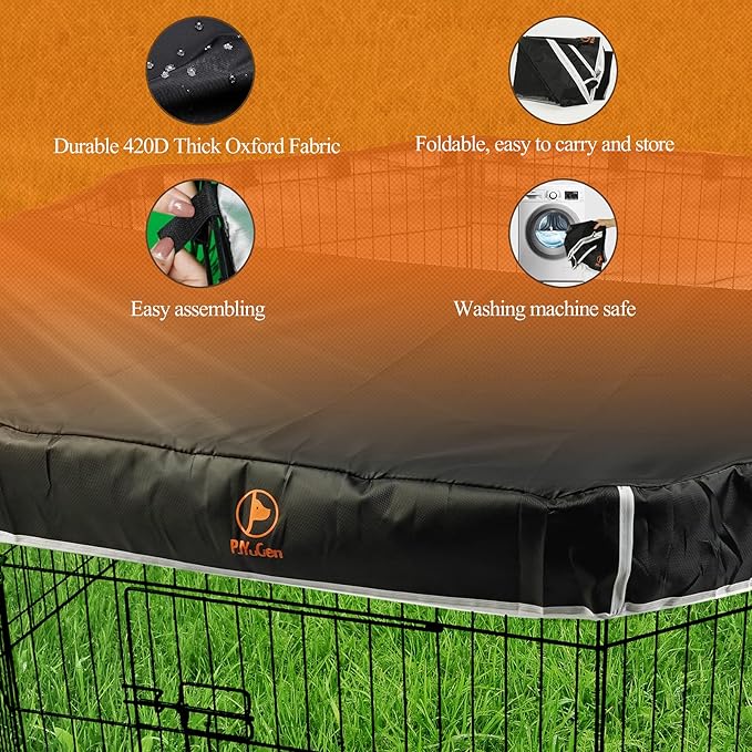 PJYuCien Dog Playpen Bottom Pad + Top Cover,Fits 24 Inch 8 Panels Regular Octagon Metal Exercise Pet Pen,Black (Note:Playpen Not Included !!!)