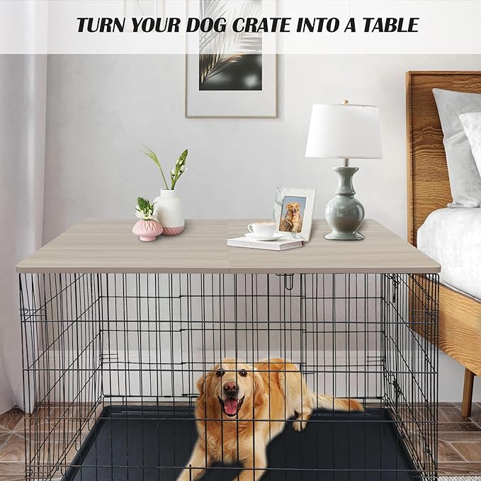 Deblue Dog Crate Topper, Crate Topper for 48in Wire Dog Cages, Wooden Dog Kennel Table Top for Large Dog, Foldable, Portable, Morden-(48 in Only Topper)