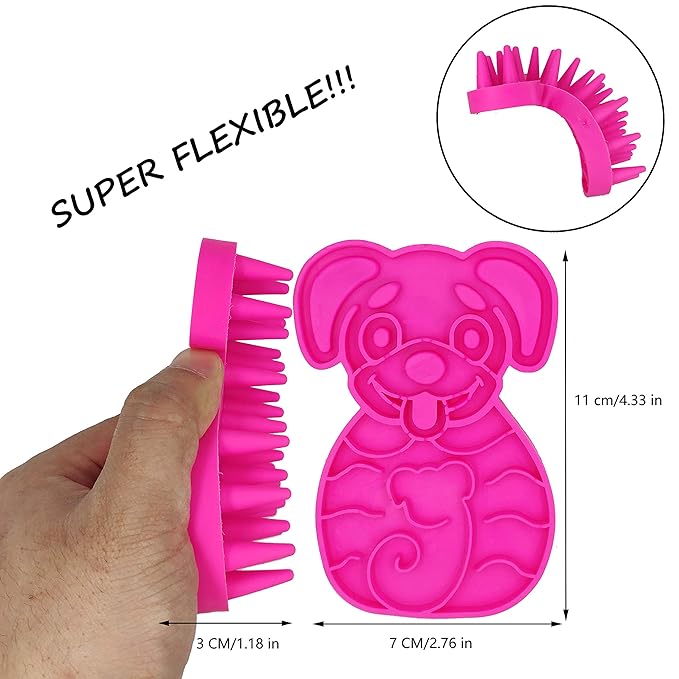 KIRTI Groom Brush,Massag Brush for Dogs, Cats, Small Animals and Pets with Short Hair Grooming Bathing Massaging and Deshedding Silicone Brush,Soft Rubber Bristles Pink