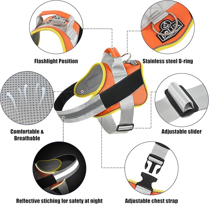 Bolux Dog Harness, No-Pull Reflective Dog Vest, Breathable Adjustable Pet Harness with Handle for Outdoor Walking - No More Pulling, Tugging or Choking (X-Small (Pack of 1), Orange Yellow)
