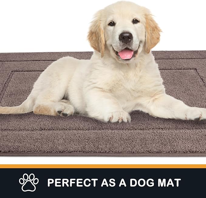 PURRUGS Dirt Trapper Door Mat 32" x 47.5", Non-Slip/Skid Machine Washable Entryway Rug, Dog Door Mat, Super Absorbent Welcome Mat for Muddy Wet Shoes and Paws, Grayish Brown