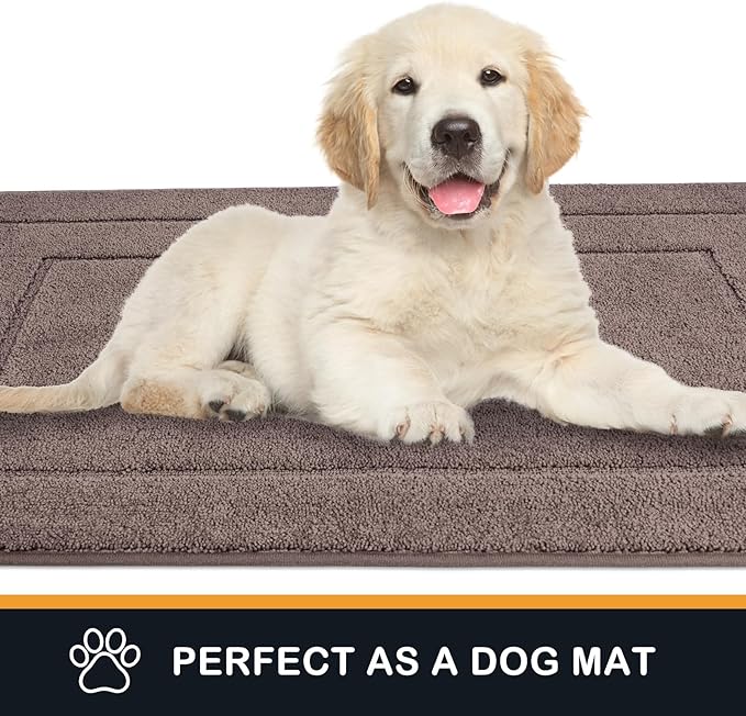 PURRUGS Dirt Trapper Door Mat 20" x 31.5", Non-Slip/Skid Machine Washable Entryway Rug, Dog Door Mat, Super Absorbent Welcome Mat for Muddy Wet Shoes and Paws, Grayish Brown