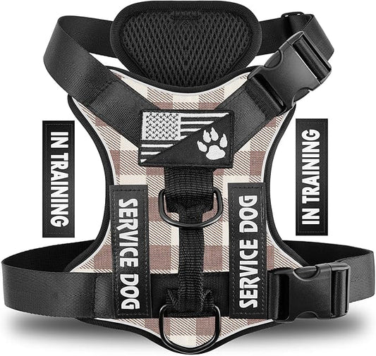 Demigreat Service Dog Harness, Reflective Dog Vest Harness with 5 PCS Patches, Adjustable Soft Oxford Pet Harness, Inner Layer Mesh, Easy to Control for Dogs