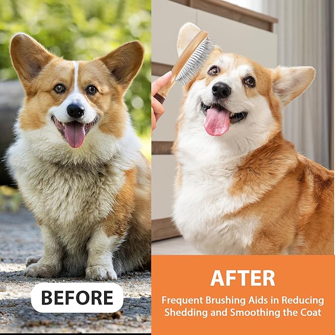 Dog Grooming Shedding Brush - 17mm Short Metal Pin Deshedding Dog Cat Brush - Long Short Haired Dogs Cats Brushes - Indoor Pets Dog Cat Comb with Rubber Handle